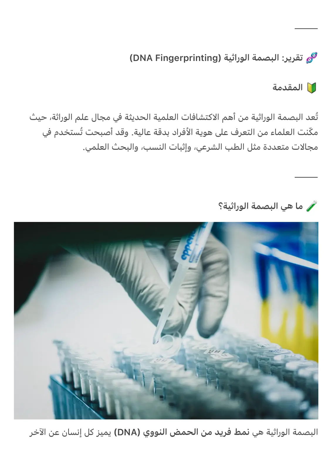 غلاف تقرير تقرير: البصمة الوراثية (DNA Fingerprinting)