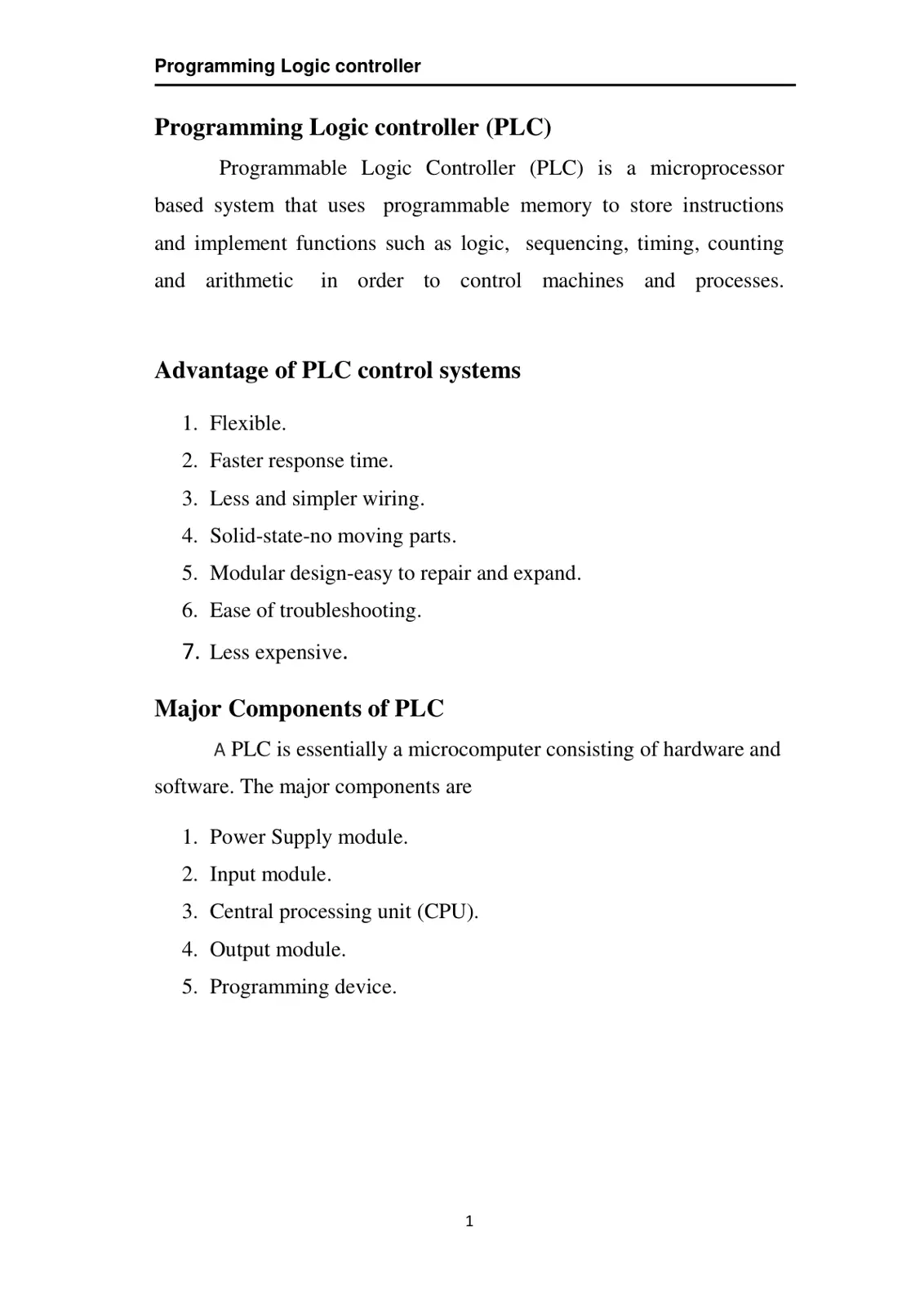 غلاف تقرير Programming Logic controller