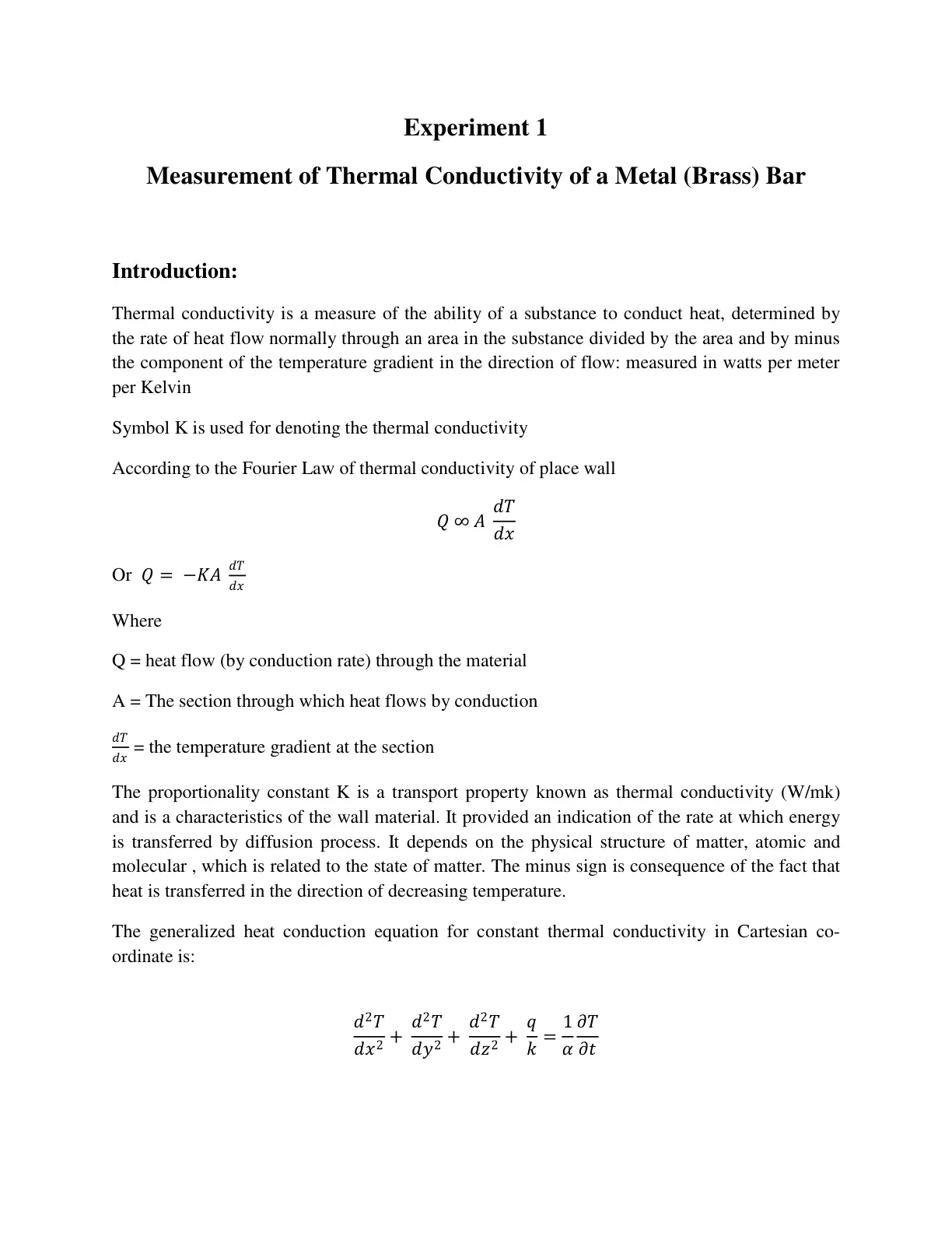غلاف تقرير Measurement of Thermal Conductivity of a Metal (Brass) Bar