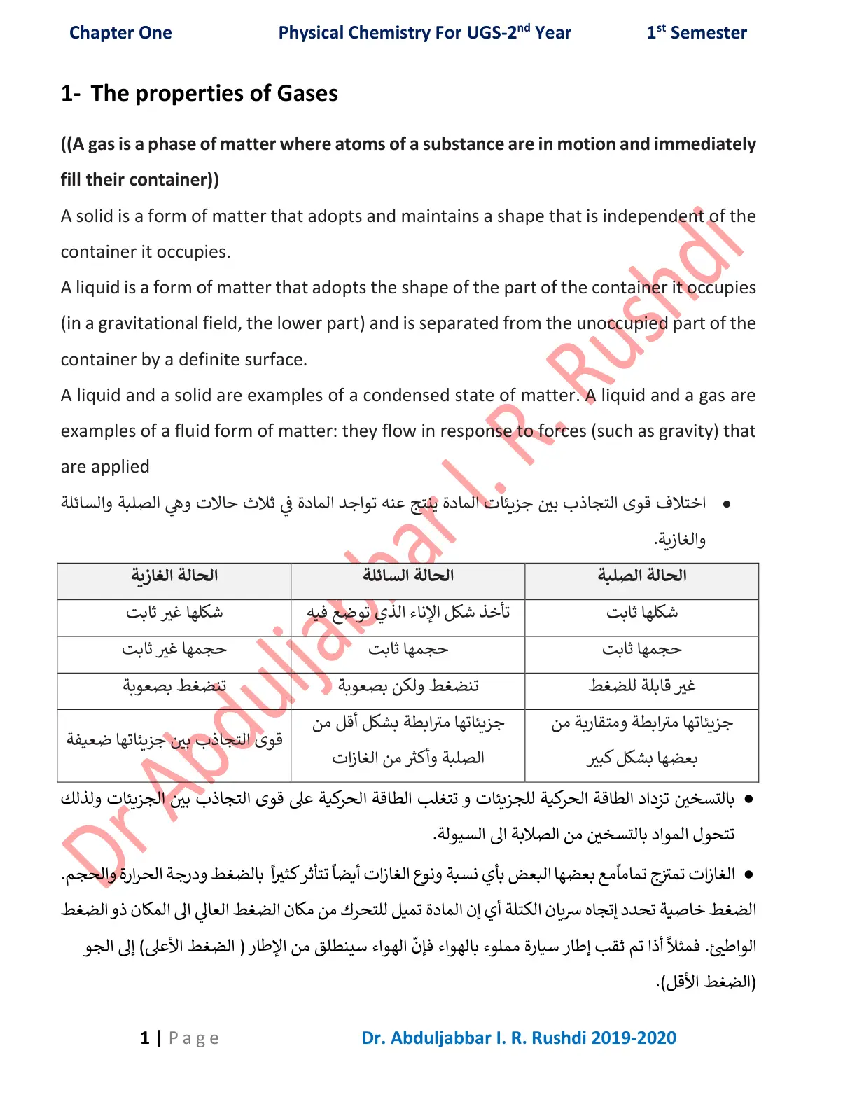 غلاف تقرير Physical Chemistry For UGS-2nd Year: The Properties of Gases