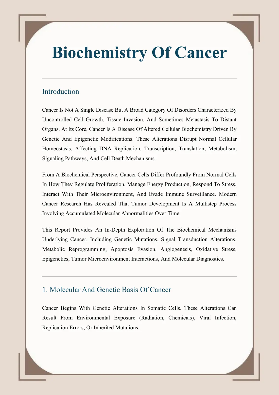 غلاف تقرير Biochemistry Of Cancer