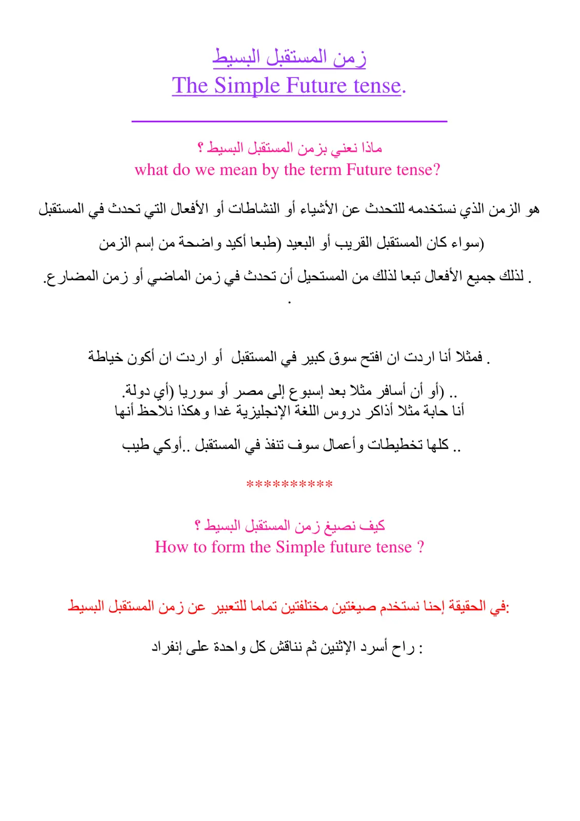 غلاف تقرير زمن المستقبل البسيط The Simple Future tense