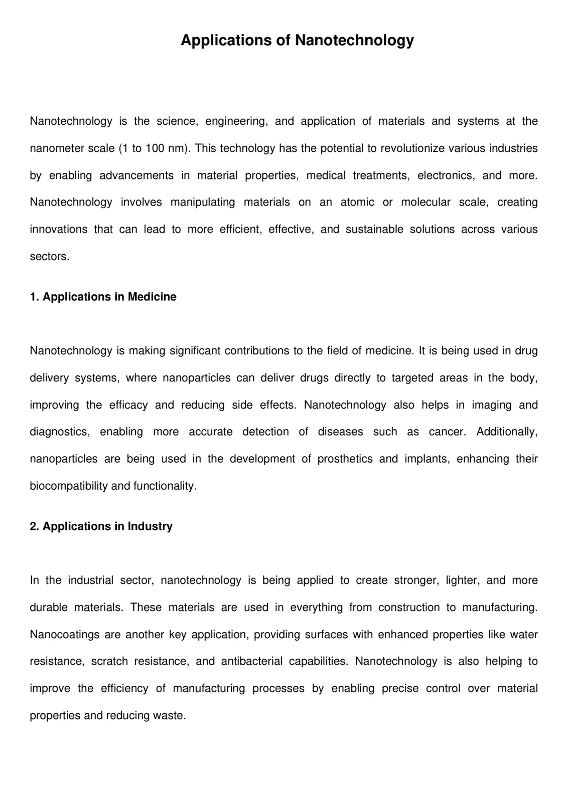 غلاف تقرير Applications of Nanotechnology