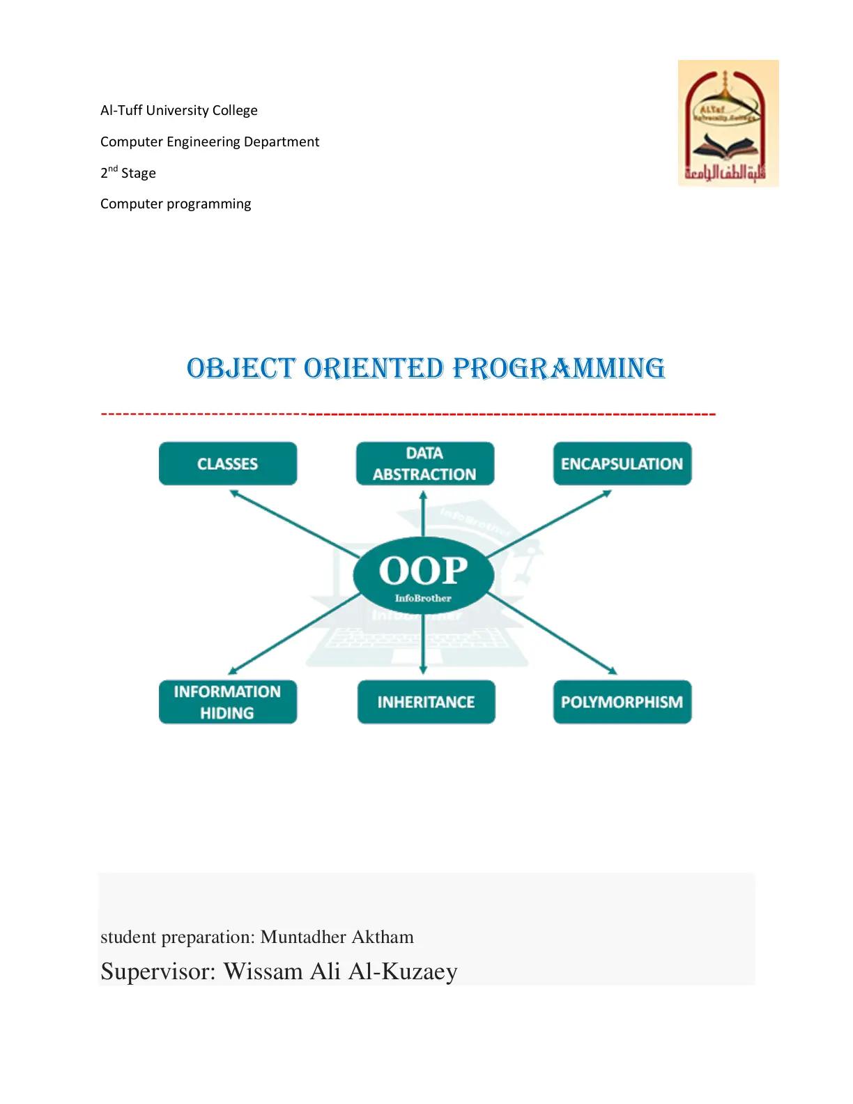 غلاف تقرير Computer programming - Object Oriented Programming