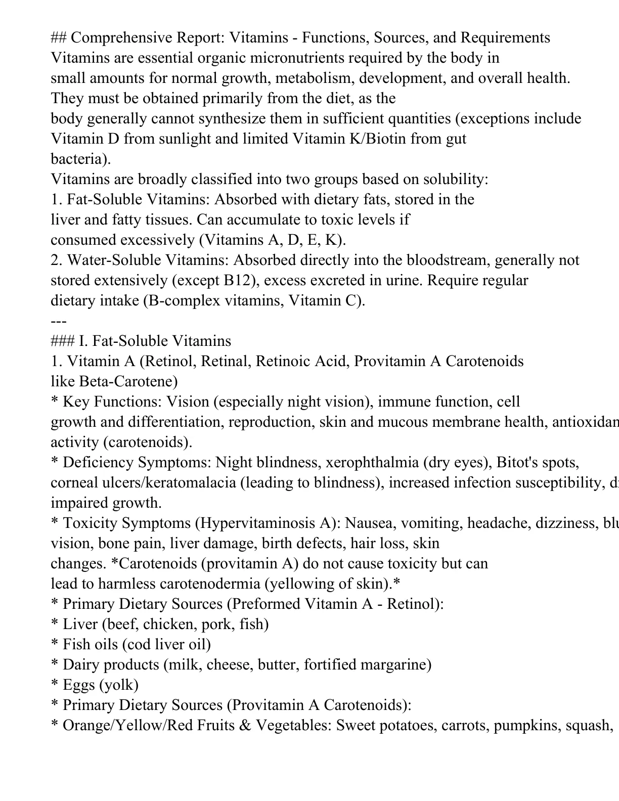 غلاف تقرير Comprehensive Report: Vitamins - Functions, Sources, and Requirements