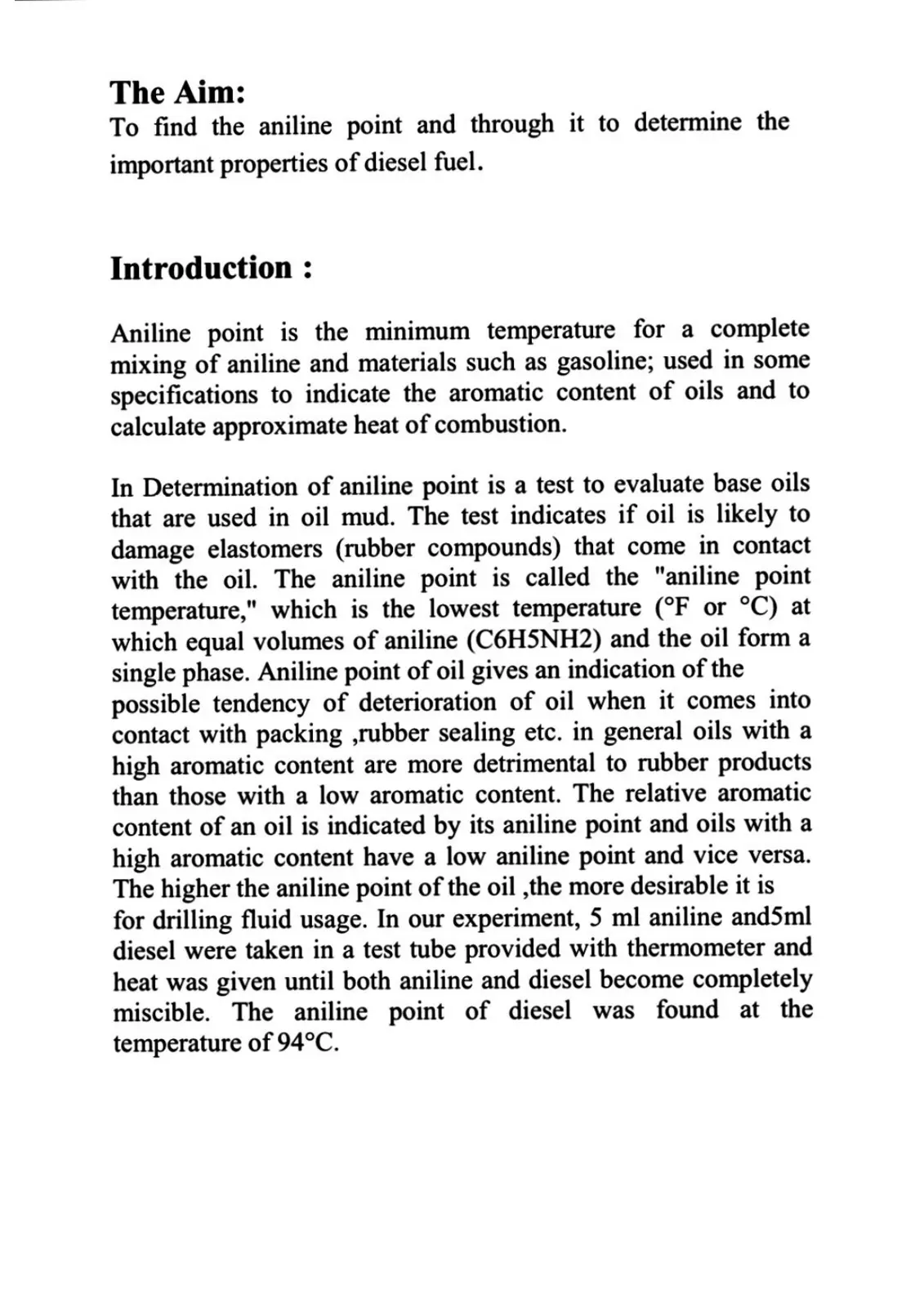 غلاف تقرير Determination of Aniline Point
