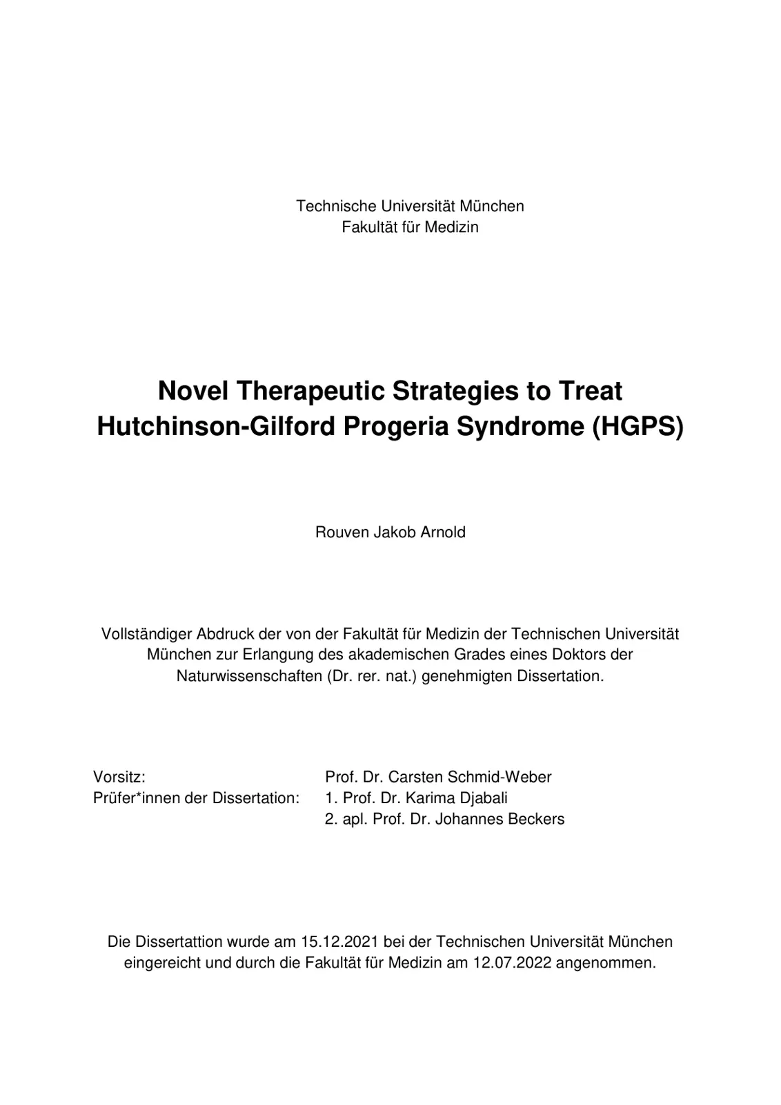 غلاف تقرير Novel Therapeutic Strategies to Treat Hutchinson-Gilford Progeria Syndrome (HGPS)