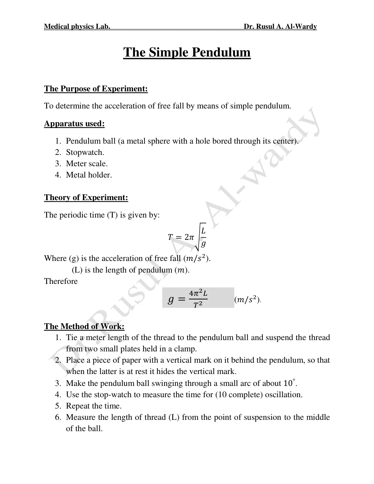 غلاف تقرير The Simple Pendulum
