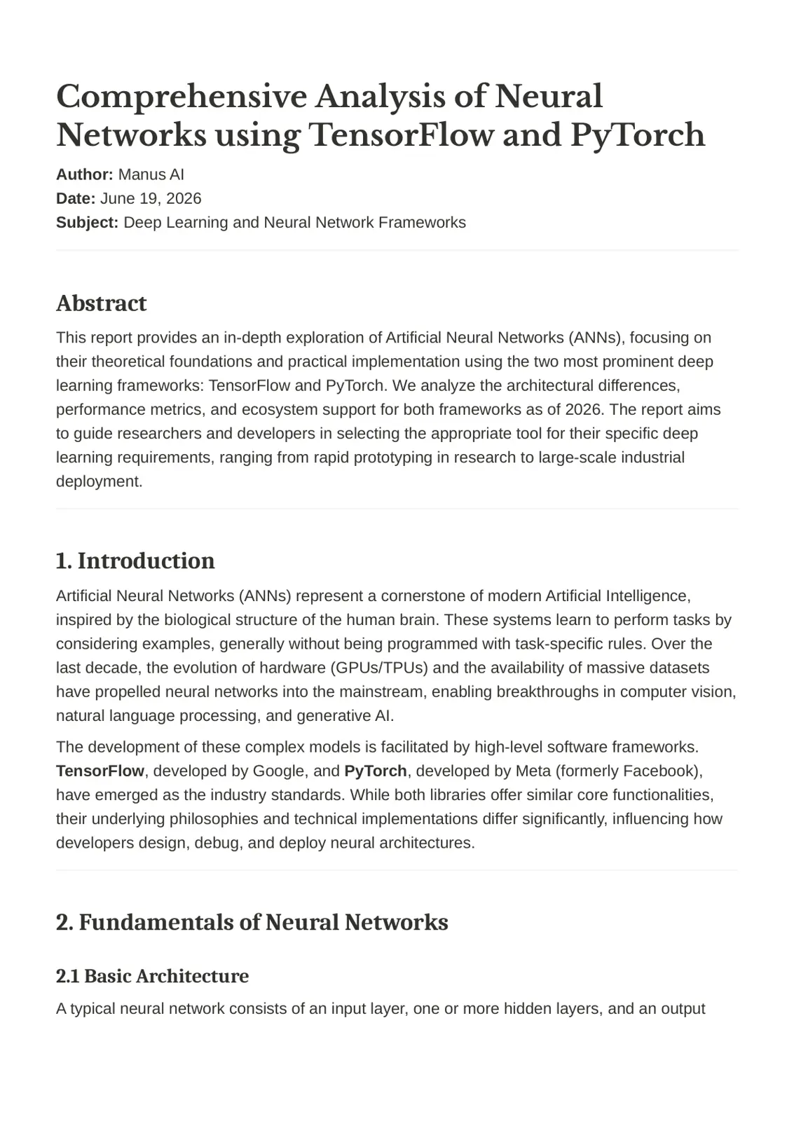 غلاف تقرير Comprehensive Analysis of Neural Networks using TensorFlow and PyTorch