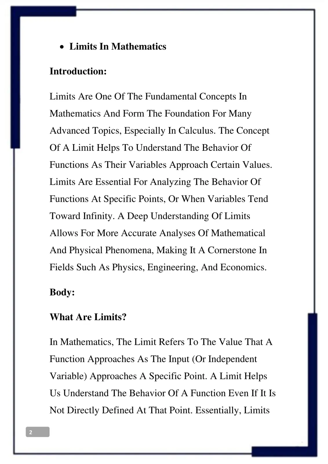 غلاف تقرير Limits In Mathematics