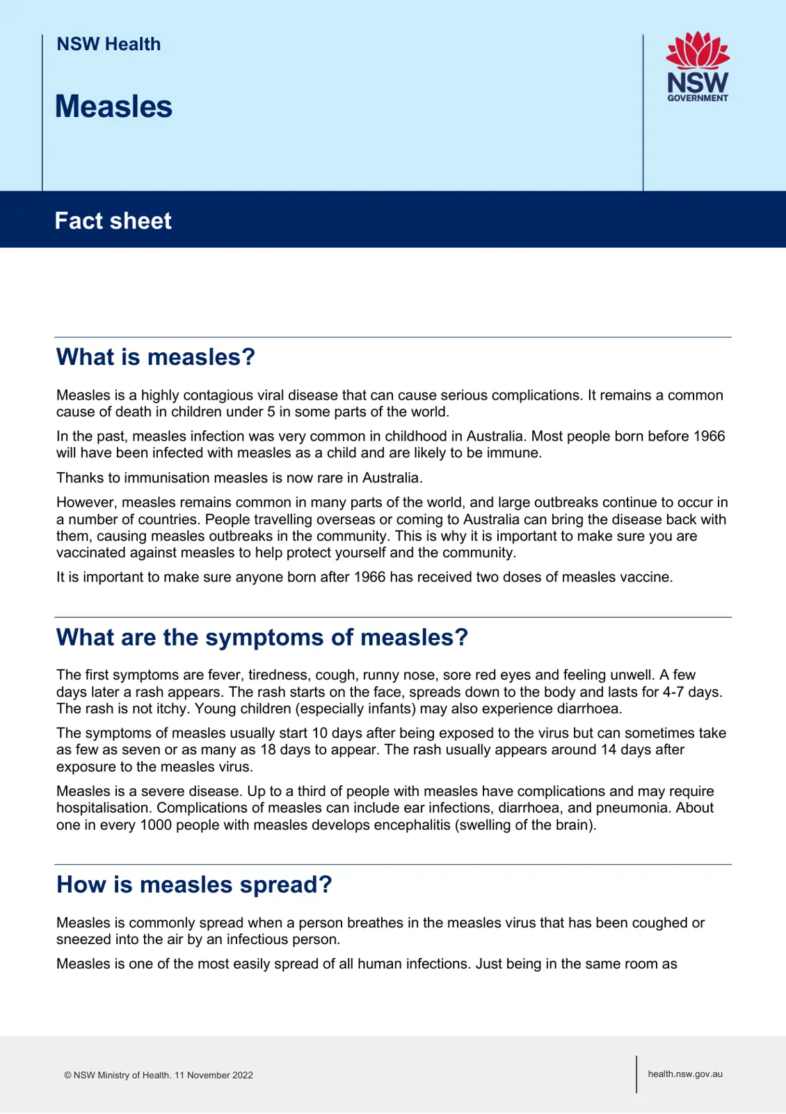 غلاف تقرير Measles Fact sheet