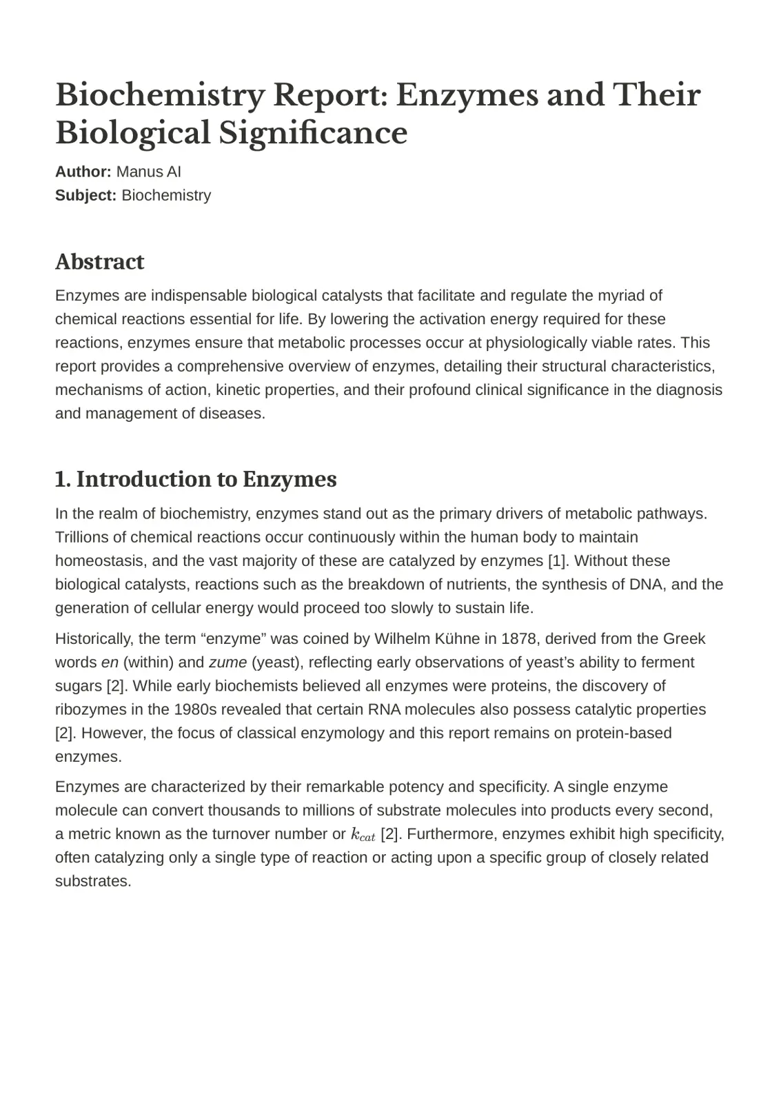 غلاف تقرير Biochemistry Report: Enzymes and Their Biological Significance