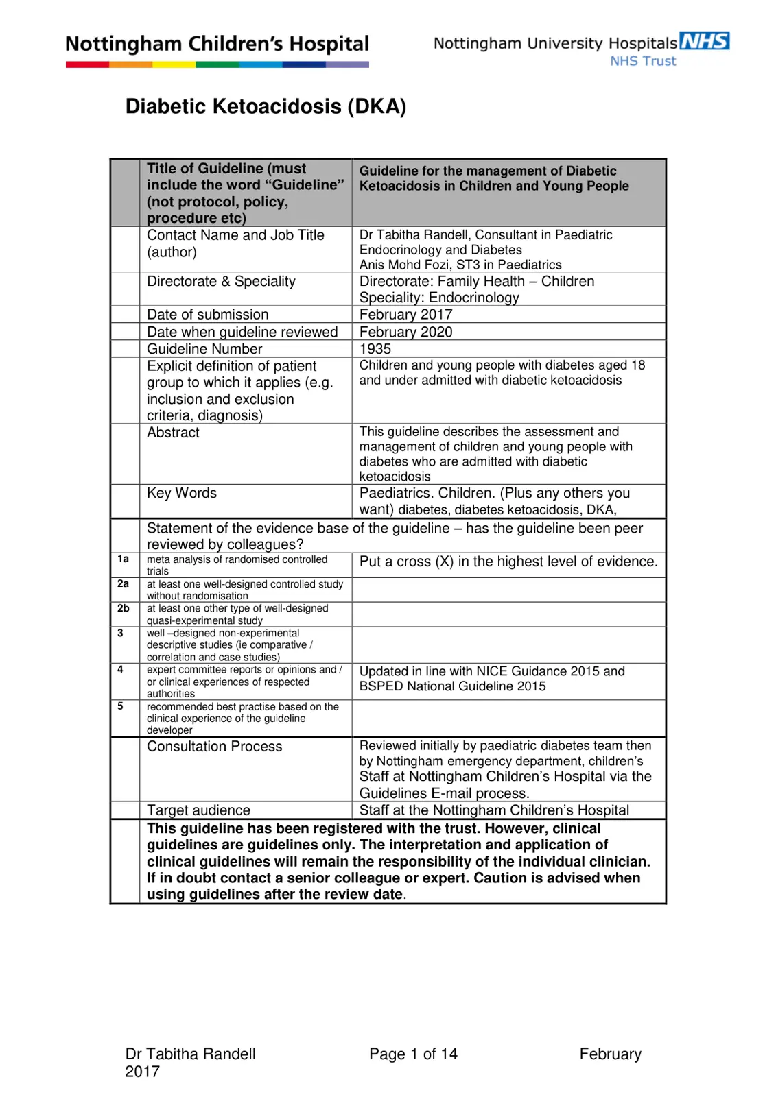 غلاف تقرير Guideline for the management of Diabetic Ketoacidosis in Children and Young People
