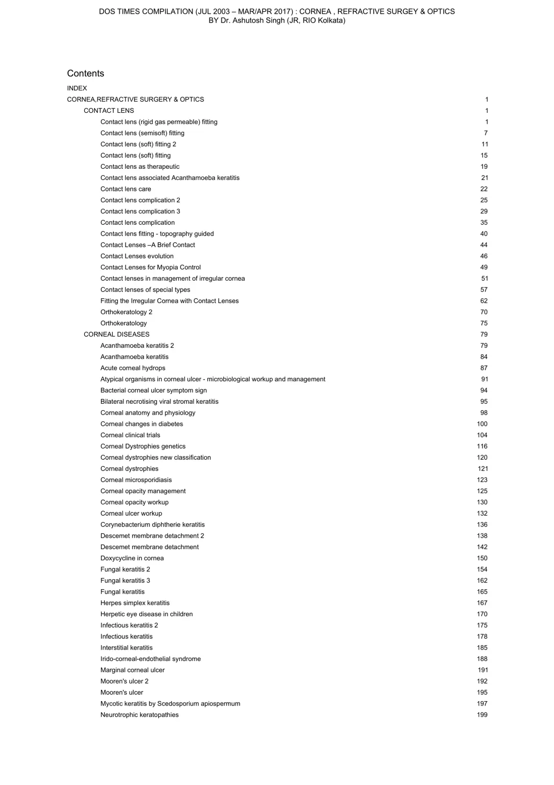 غلاف تقرير DOS Times Compilation (Jul 2003 - Mar/Apr 2017): Cornea, Refractive Surgery & Optics