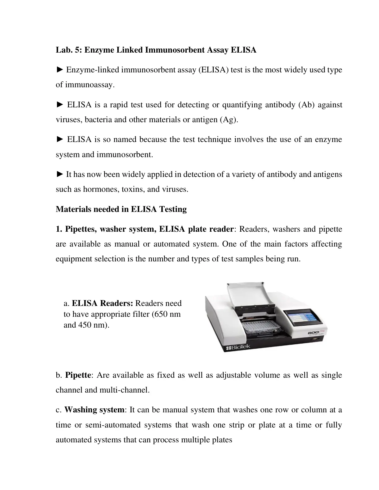 غلاف تقرير Lab. 5: Enzyme Linked Immunosorbent Assay ELISA