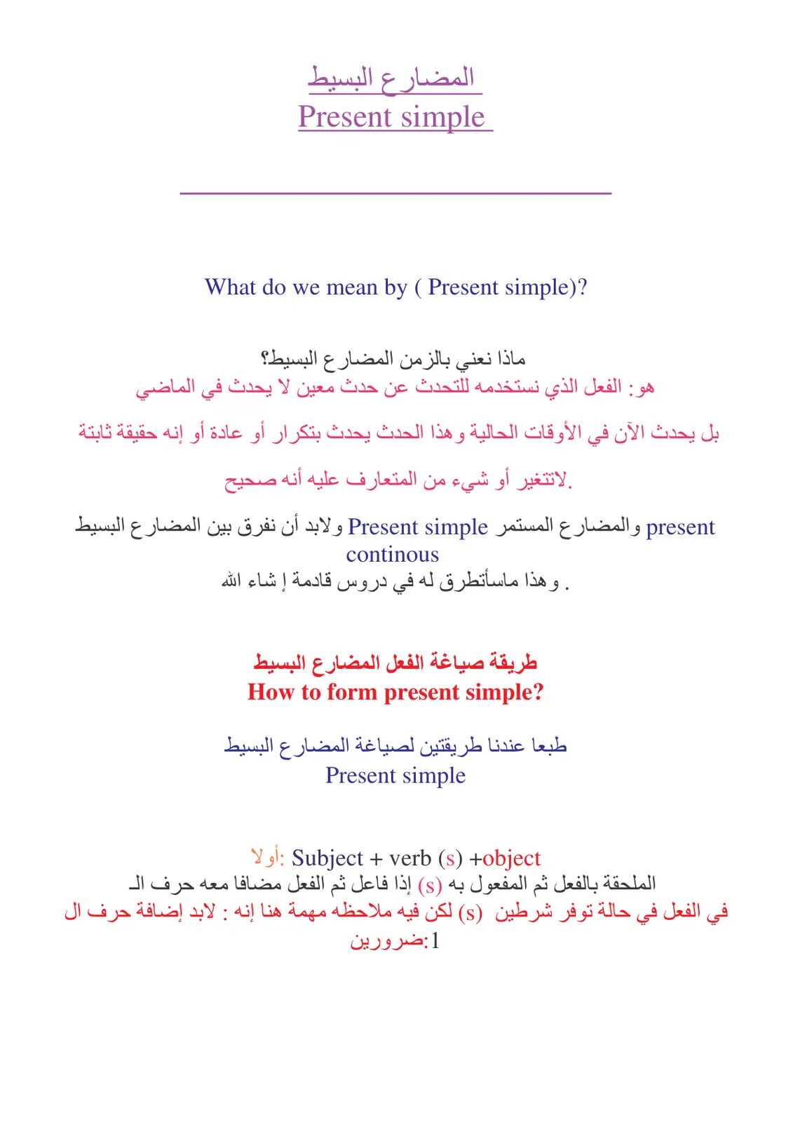غلاف تقرير المضارع البسيط
