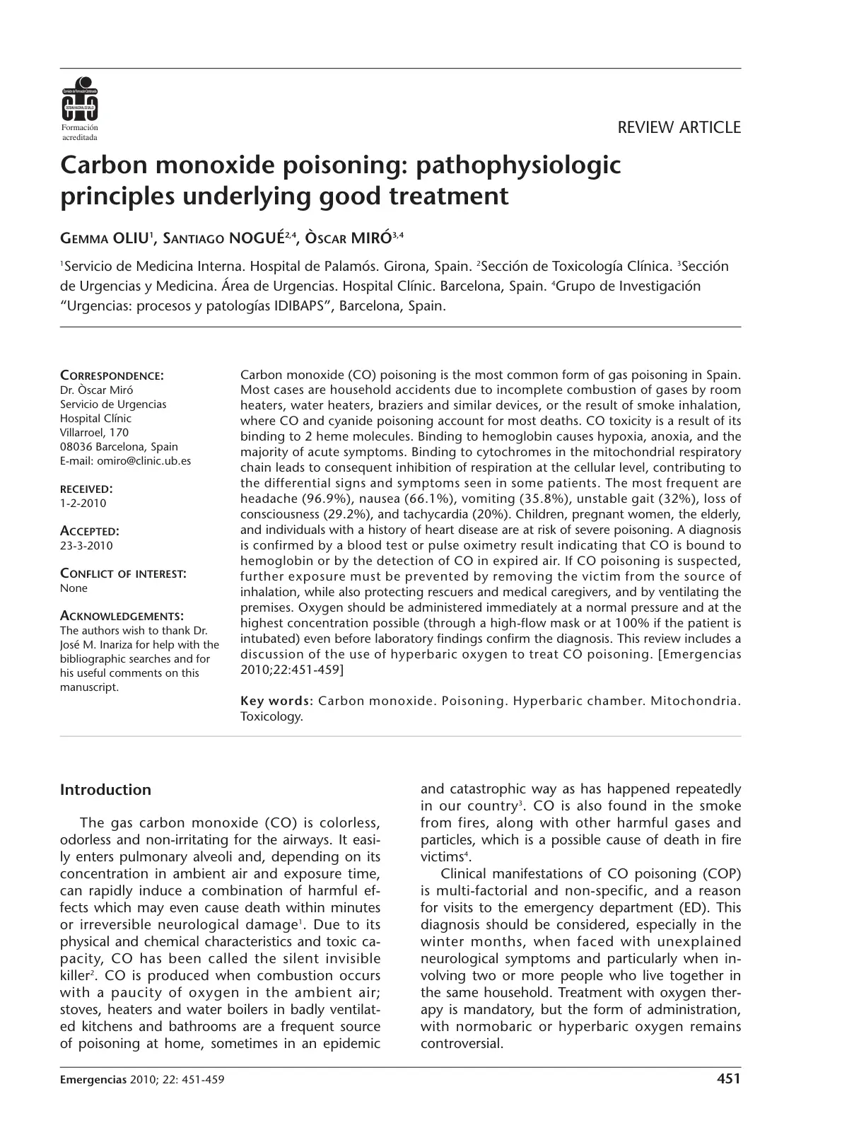 غلاف تقرير Carbon monoxide poisoning: pathophysiologic principles underlying good treatment