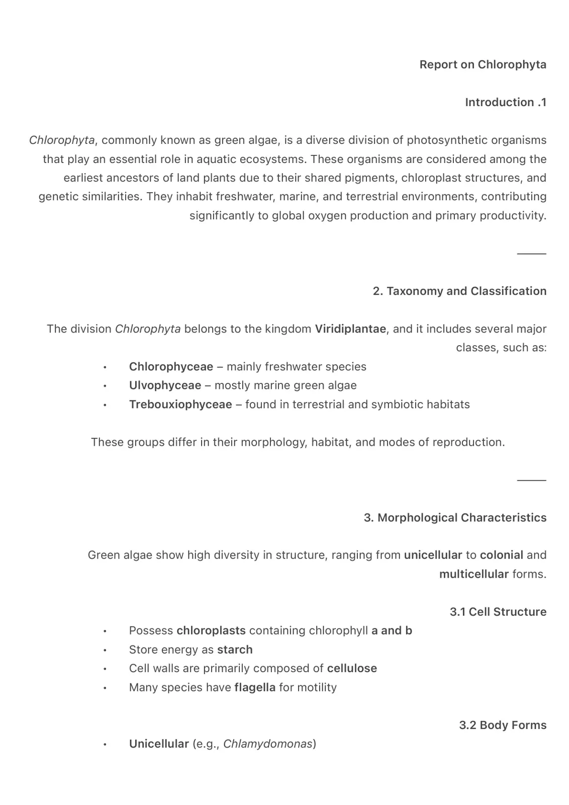 غلاف تقرير Report on Chlorophyta