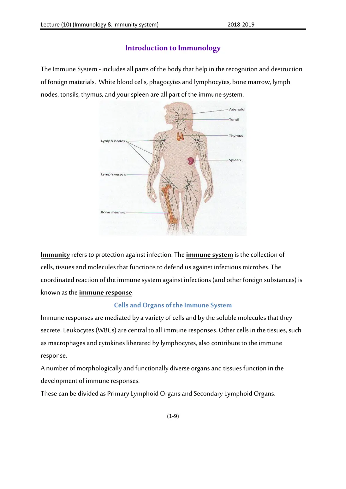 غلاف تقرير Lecture (10) (Immunology & immunity system)