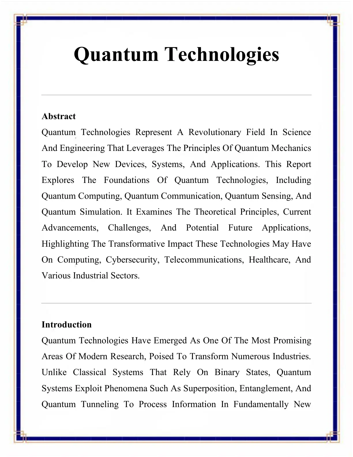 غلاف تقرير Quantum Technologies