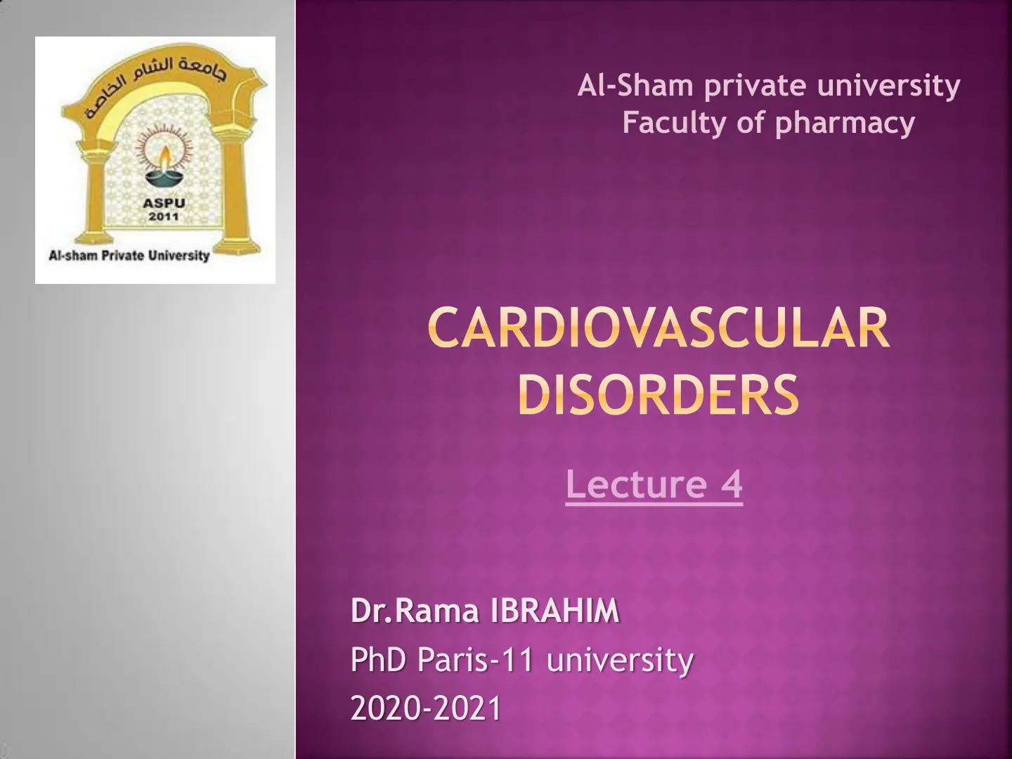 غلاف تقرير CARDIOVASCULAR DISORDERS Lecture 4