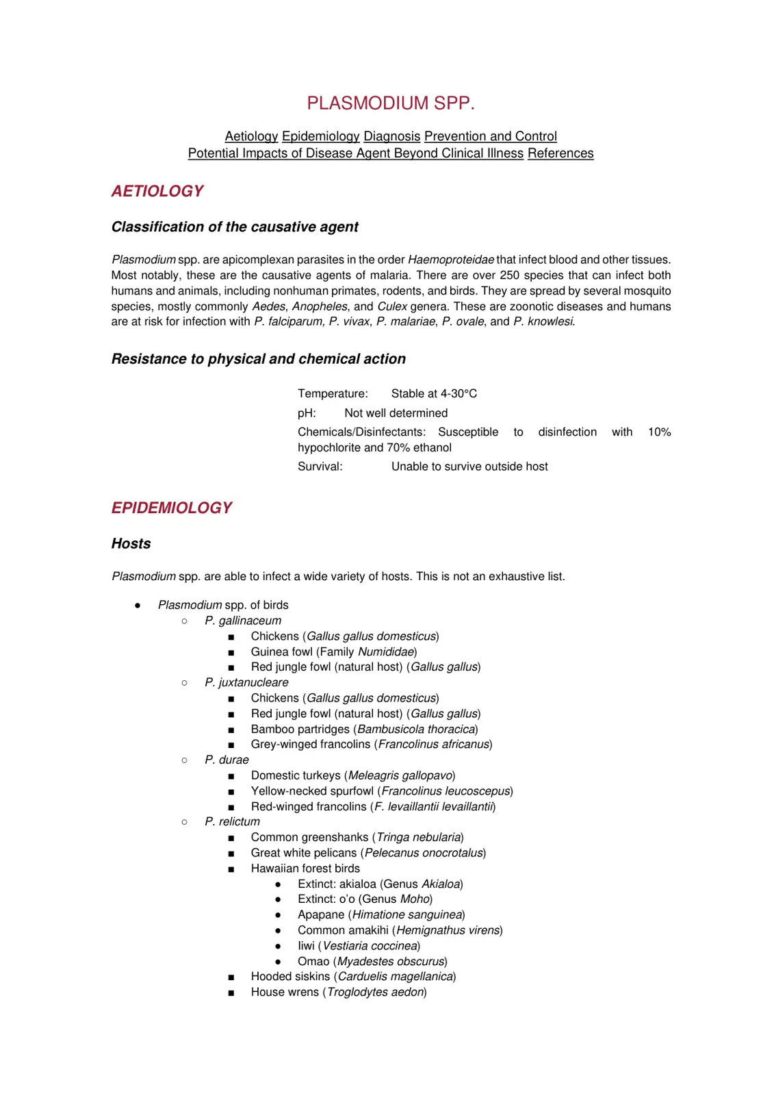 غلاف تقرير PLASMODIUM SPP.