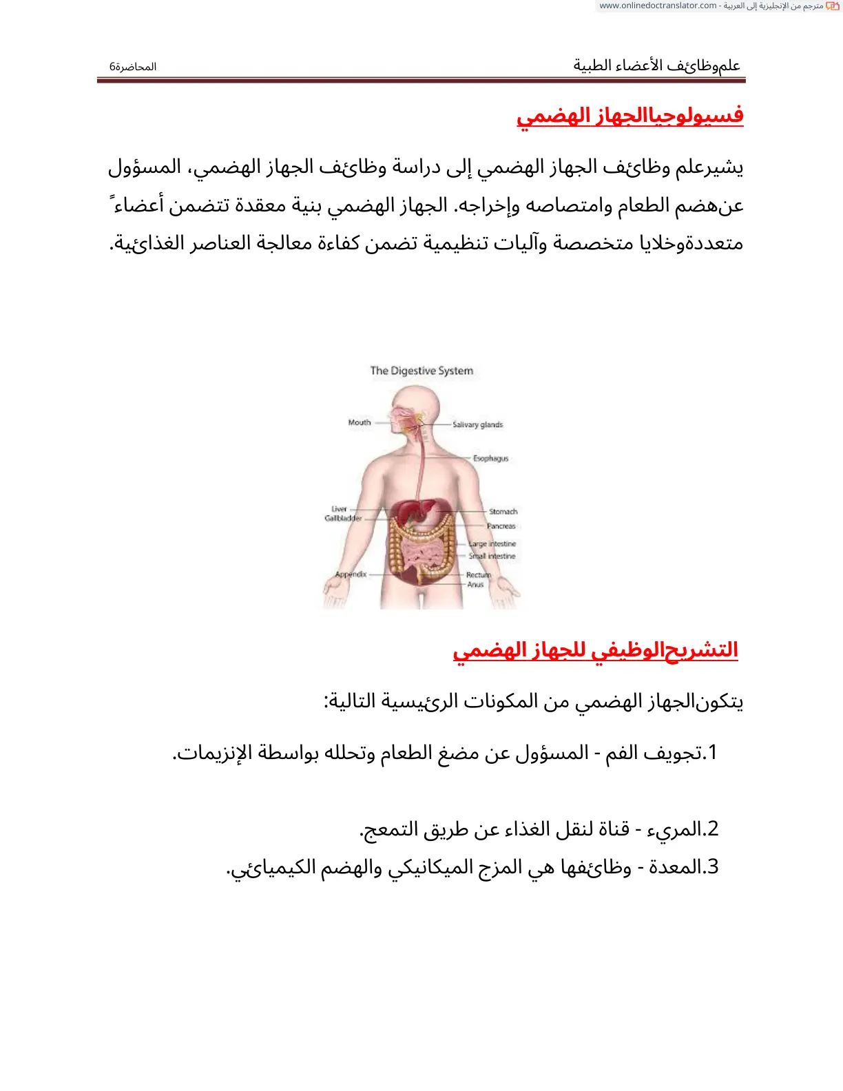 غلاف تقرير علم وظائف الأعضاء الطبية فسيولوجيا الجهاز الهضمي المحاضرة 6