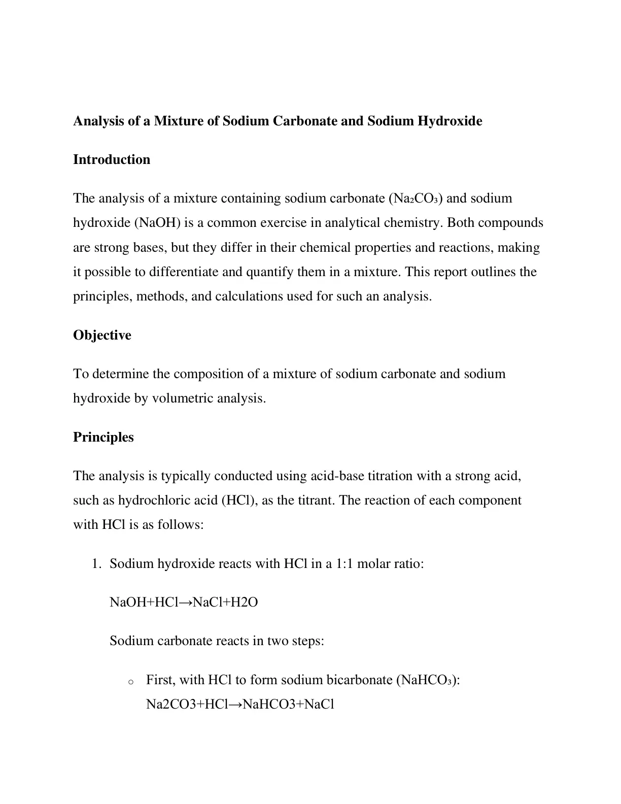 غلاف تقرير Analysis of a Mixture of Sodium Carbonate and Sodium Hydroxide