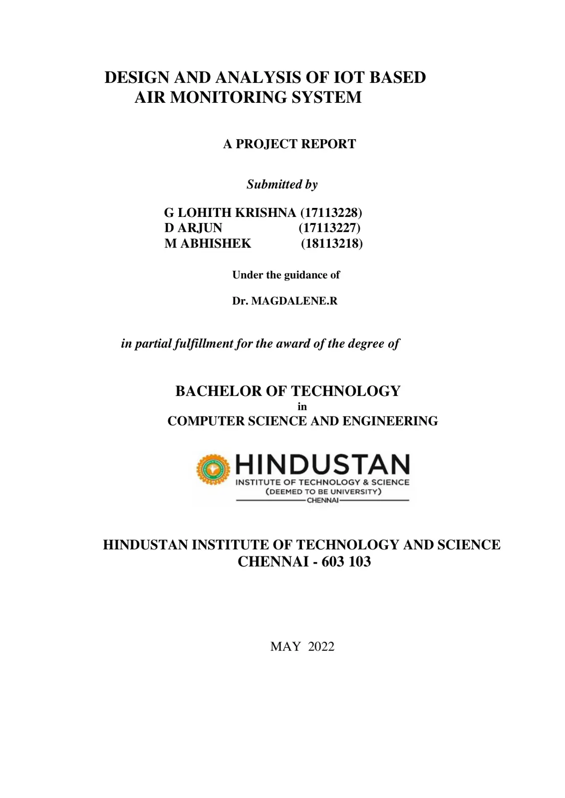 غلاف تقرير DESIGN AND ANALYSIS OF IOT BASED AIR MONITORING SYSTEM