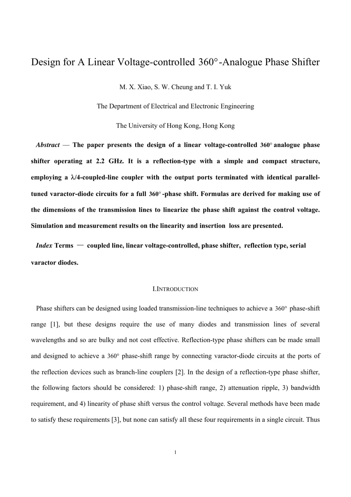 غلاف تقرير Design for A Linear Voltage-controlled 360°-Analogue Phase Shifter