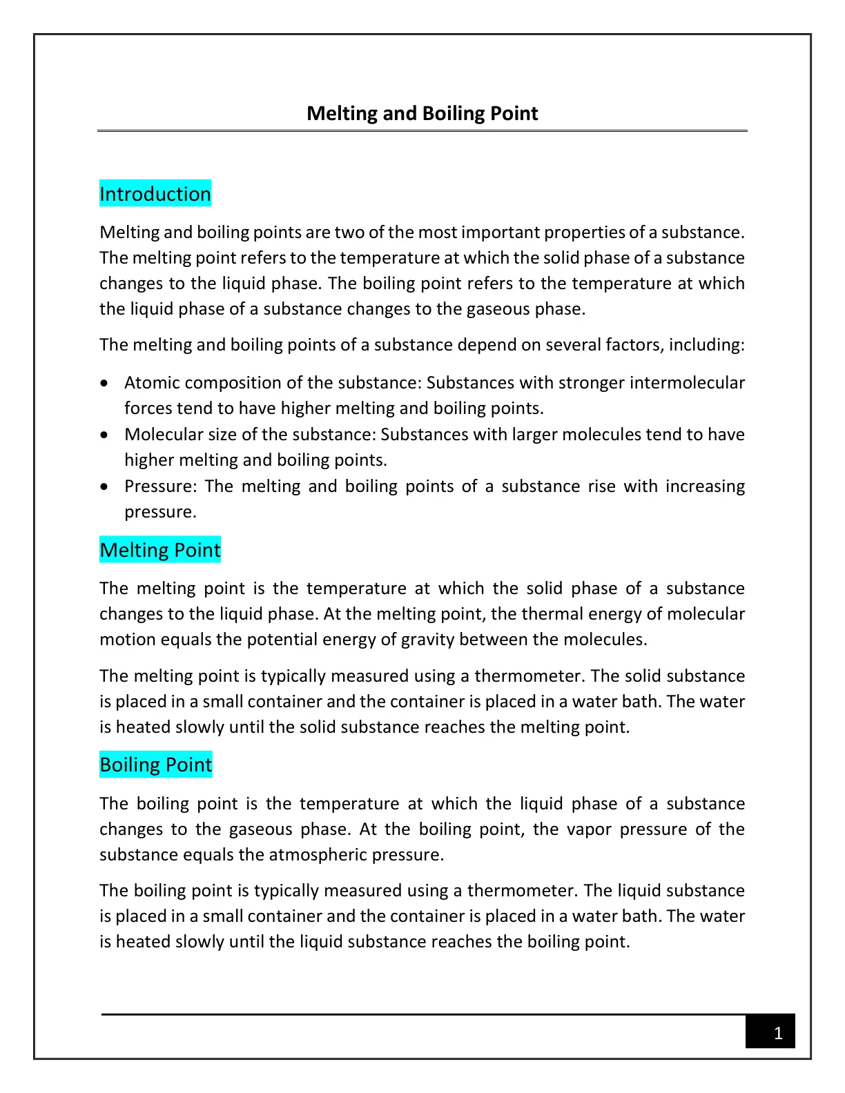غلاف تقرير Melting and Boiling Point