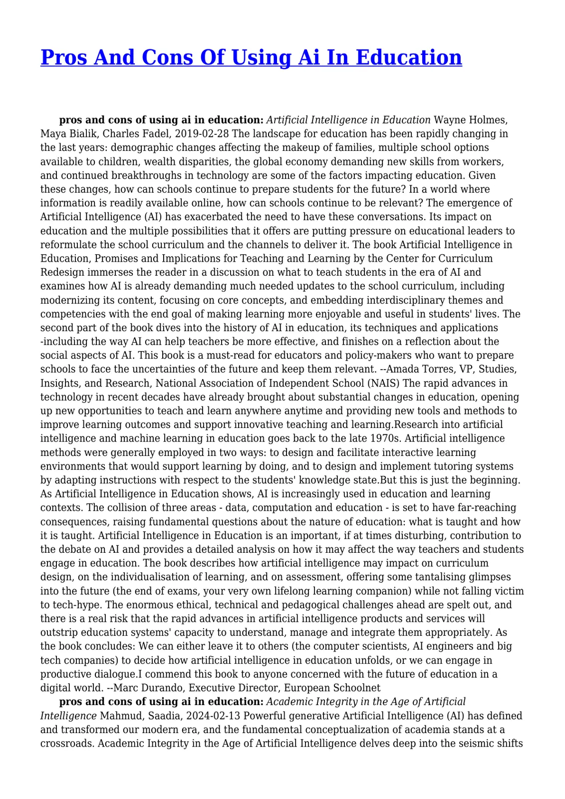 غلاف تقرير Pros and Cons of Using AI in Education