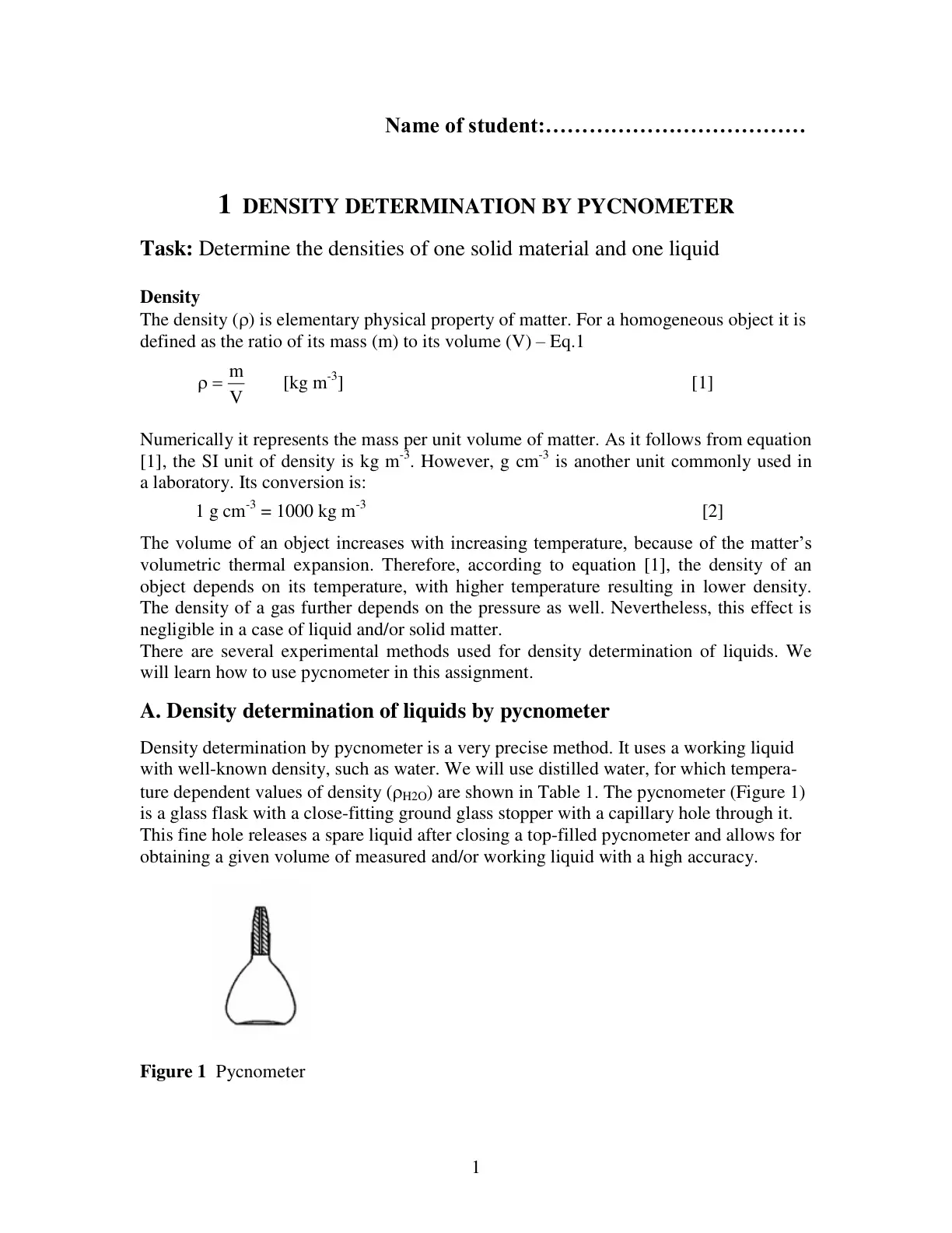 غلاف تقرير DENSITY DETERMINATION BY PYCNOMETER
