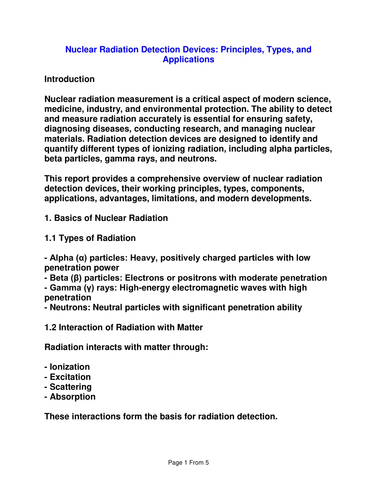 غلاف تقرير Nuclear Radiation Detection Devices: Principles, Types, and Applications