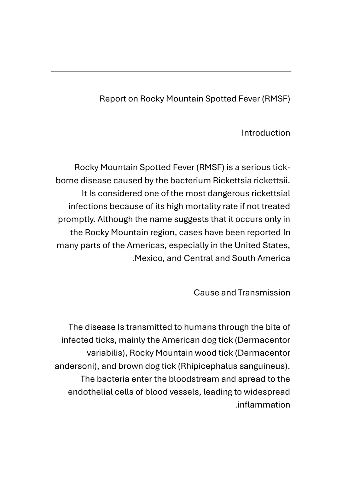 غلاف تقرير Report on Rocky Mountain Spotted Fever (RMSF)