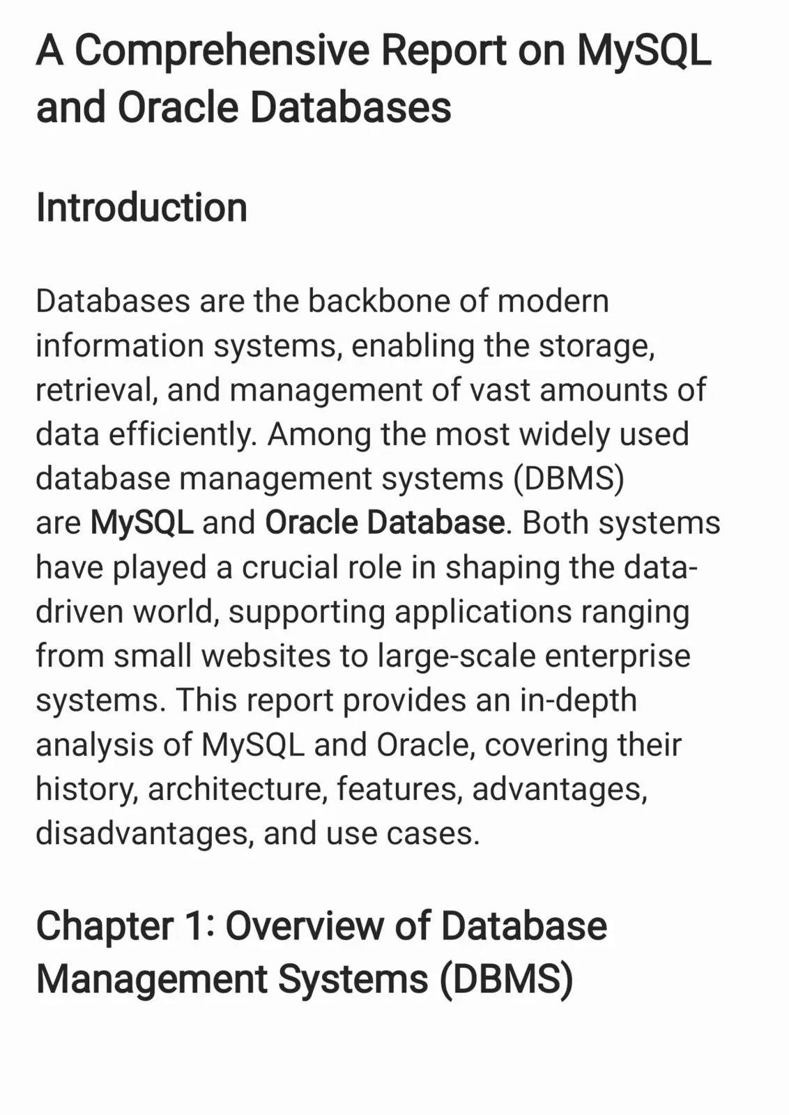 غلاف تقرير A Comprehensive Report on MySQL and Oracle Databases