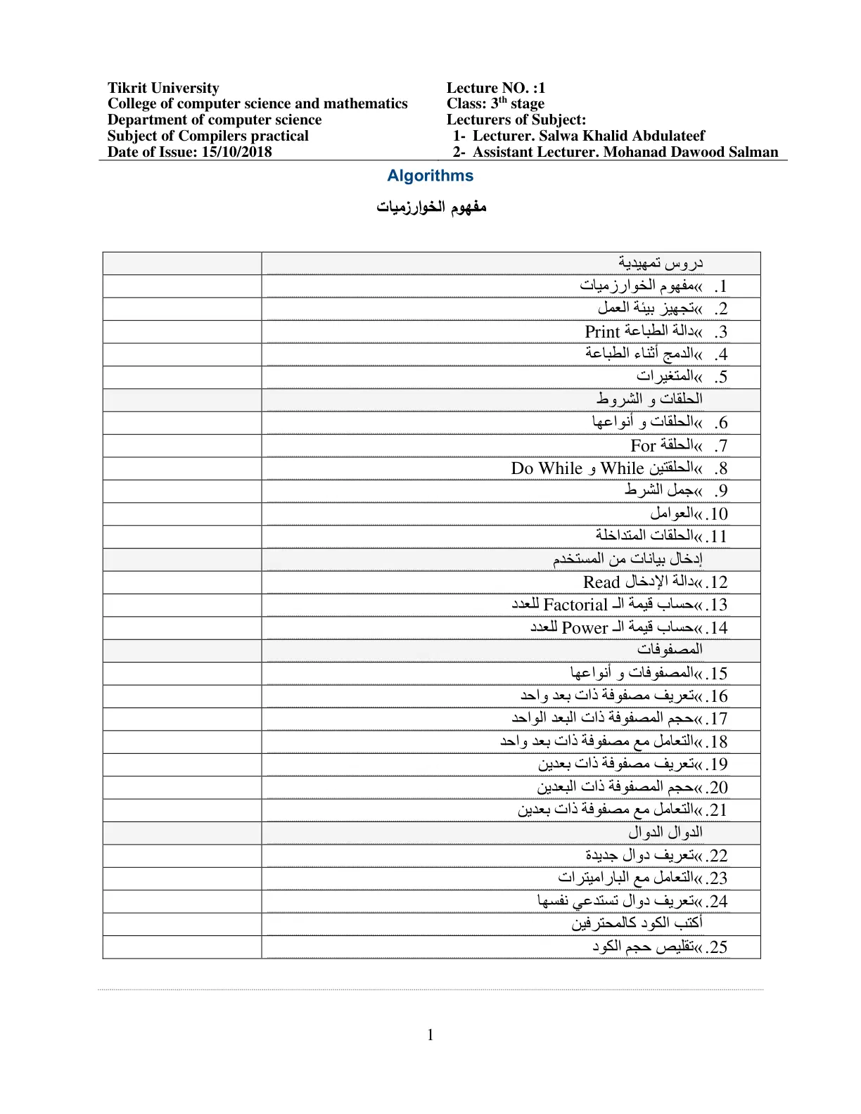 غلاف تقرير مفهوم الخوارزميات