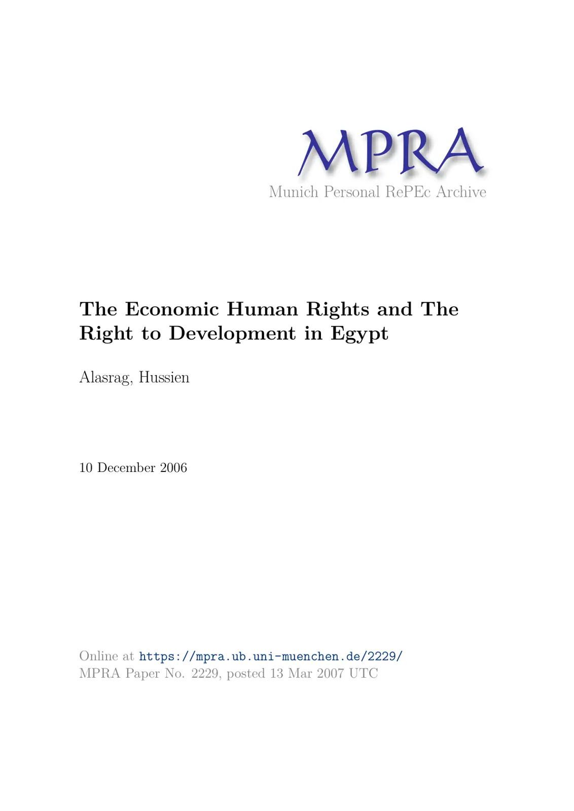 غلاف تقرير The Economic Human Rights and The Right to Development in Egypt