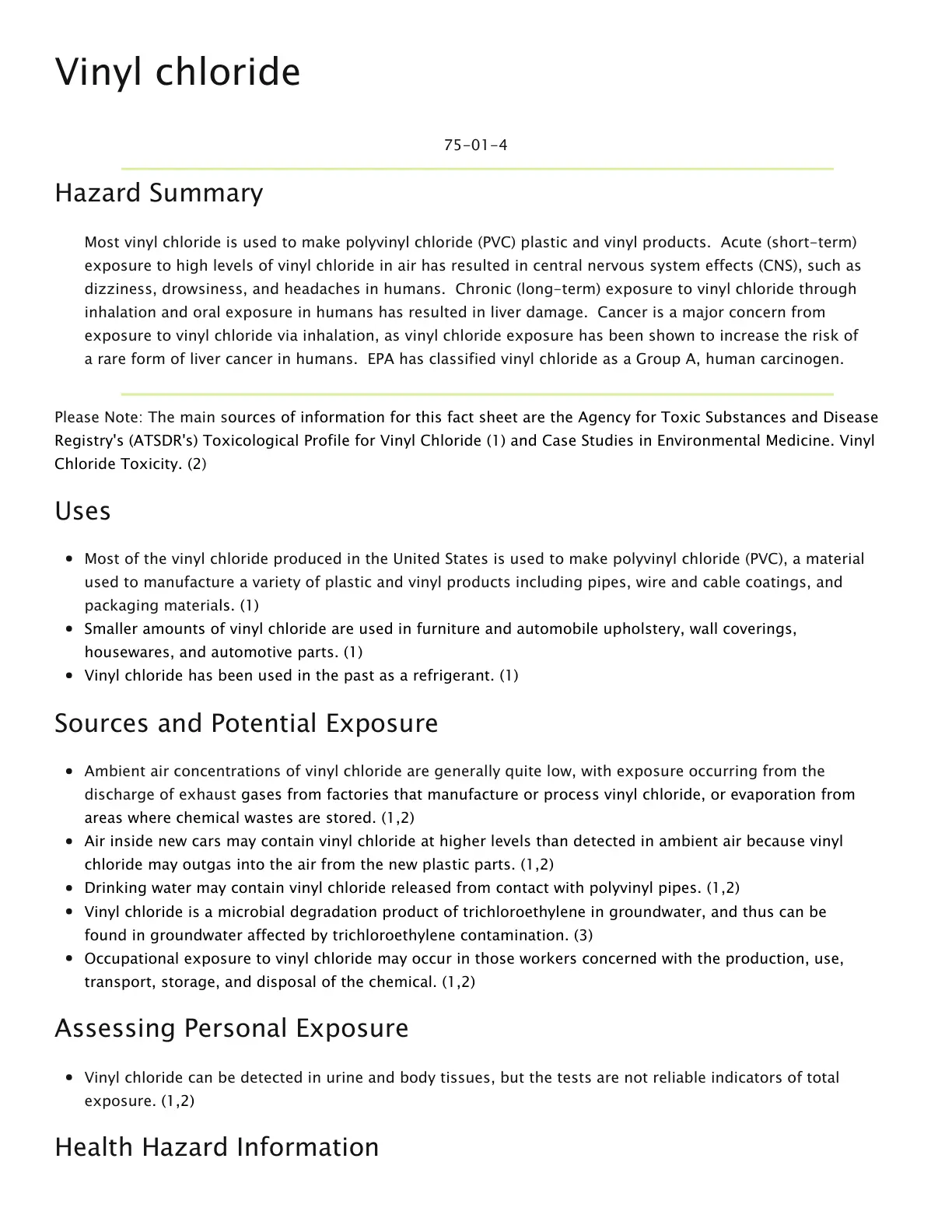 غلاف تقرير Vinyl chloride Hazard Summary