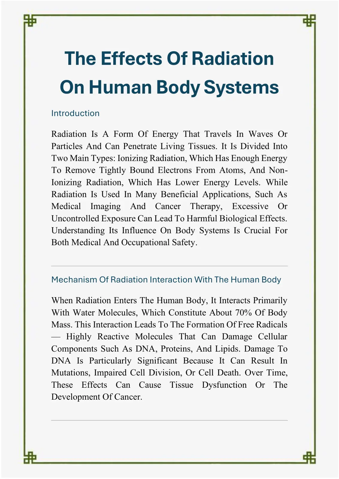 غلاف تقرير The Effects of Radiation on Human Body Systems