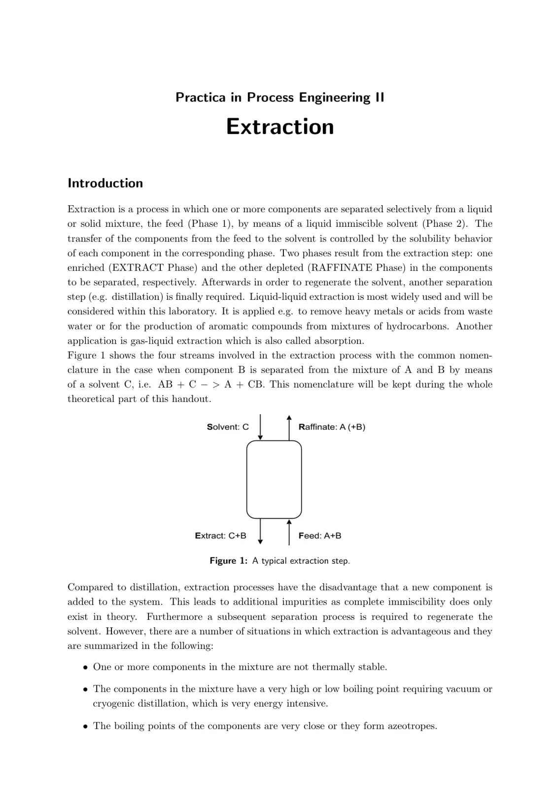 غلاف تقرير Practica in Process Engineering II Extraction