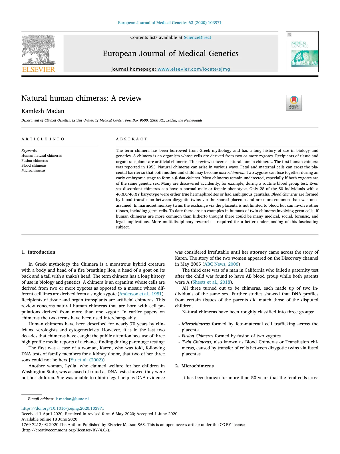 غلاف تقرير Natural Human Chimeras: A Review