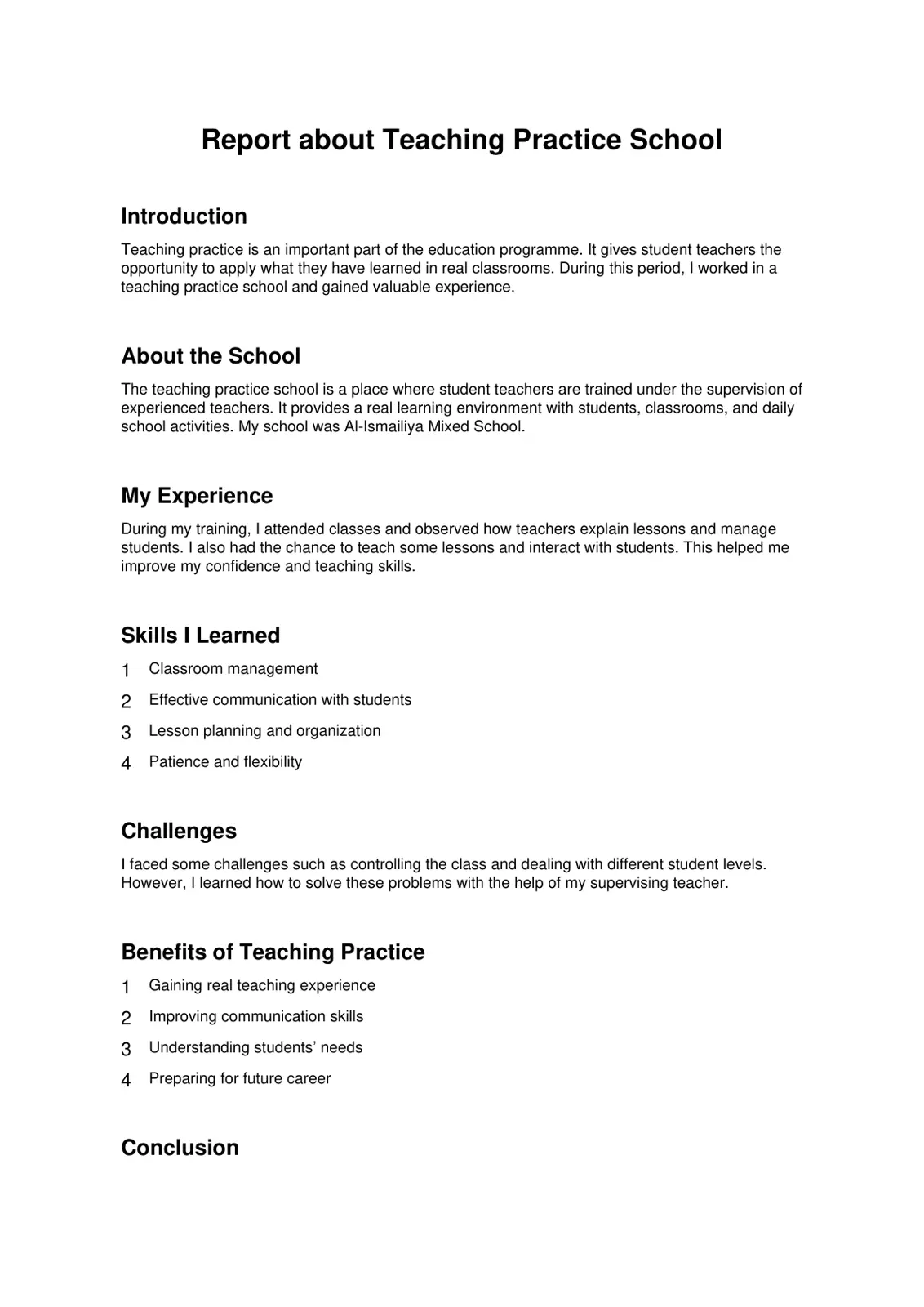 غلاف تقرير Report about Teaching Practice School