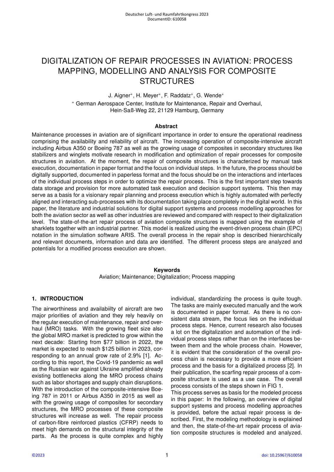 غلاف تقرير Digitalization of Repair Processes in Aviation: Process Mapping, Modelling and Analysis for Composite Structures