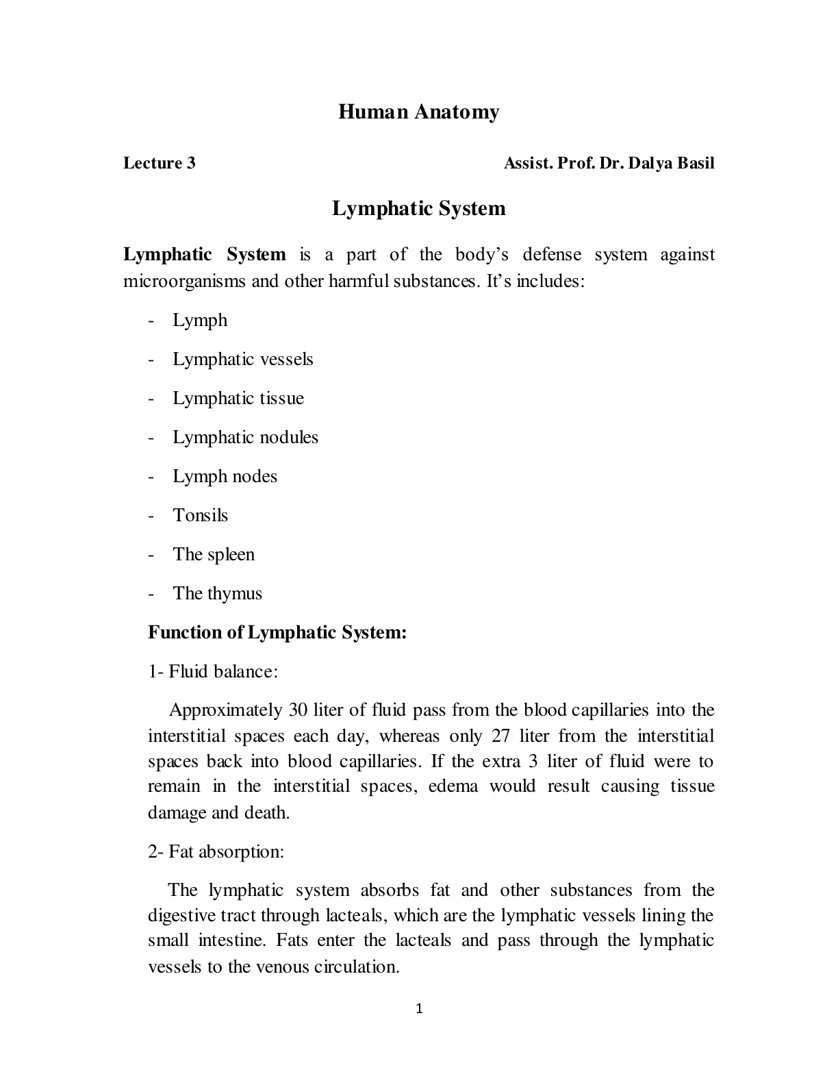 غلاف تقرير Lecture 3 - Human Anatomy: Lymphatic System