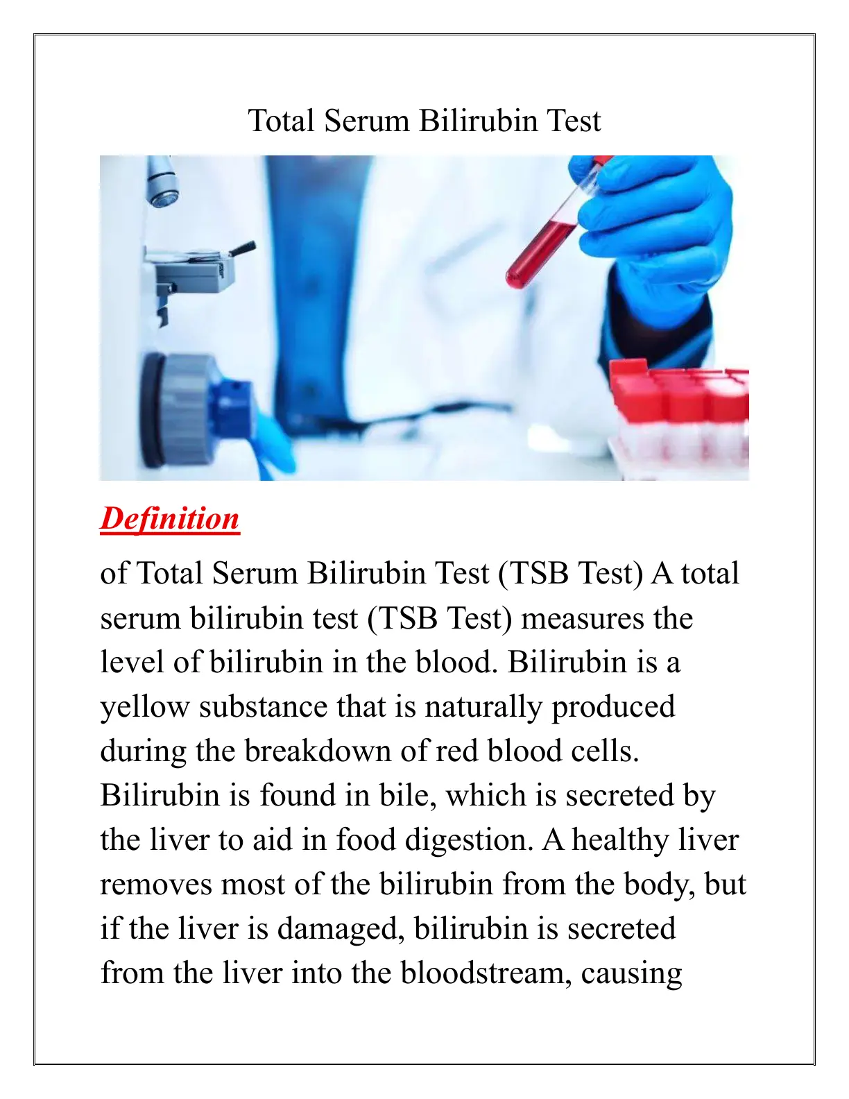 غلاف تقرير Total Serum Bilirubin Test