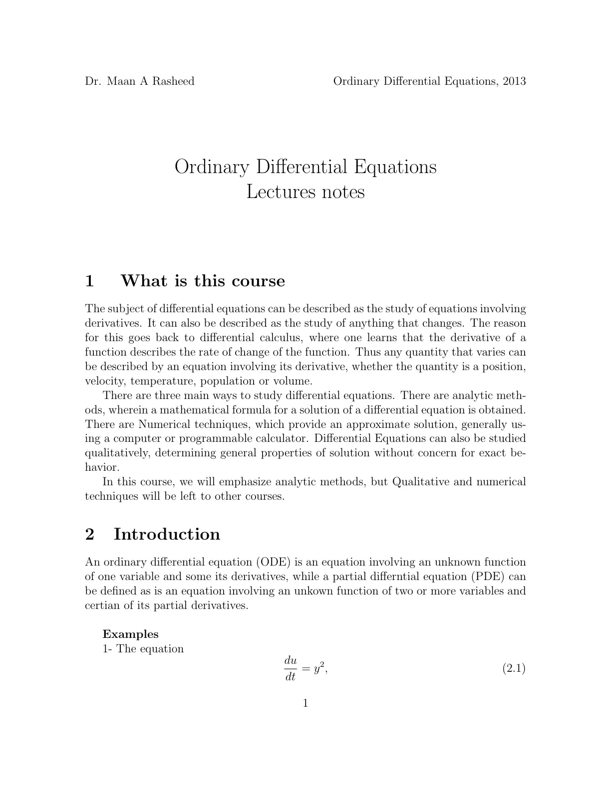 غلاف تقرير Ordinary Differential Equations