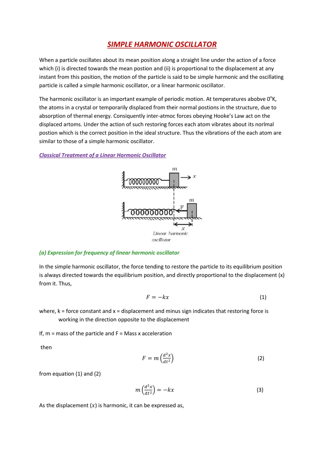 غلاف تقرير SIMPLE HARMONIC OSCILLATOR