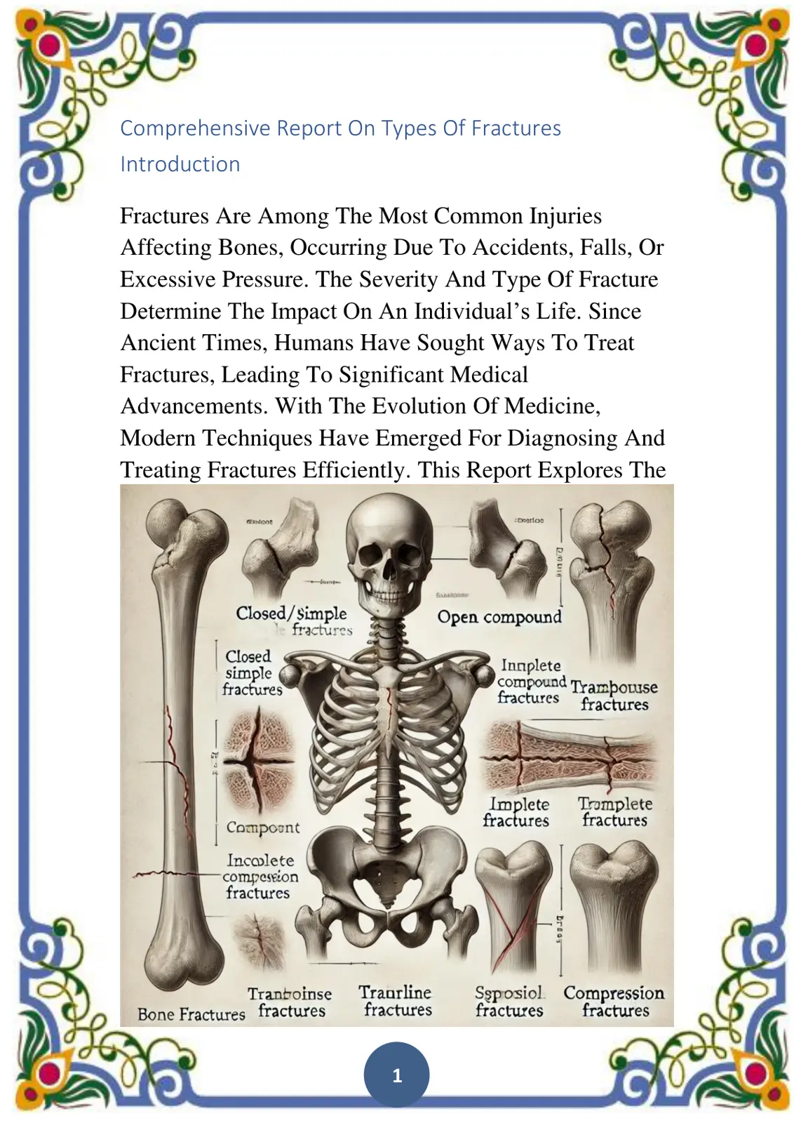 غلاف تقرير Comprehensive Report On Types Of Fractures