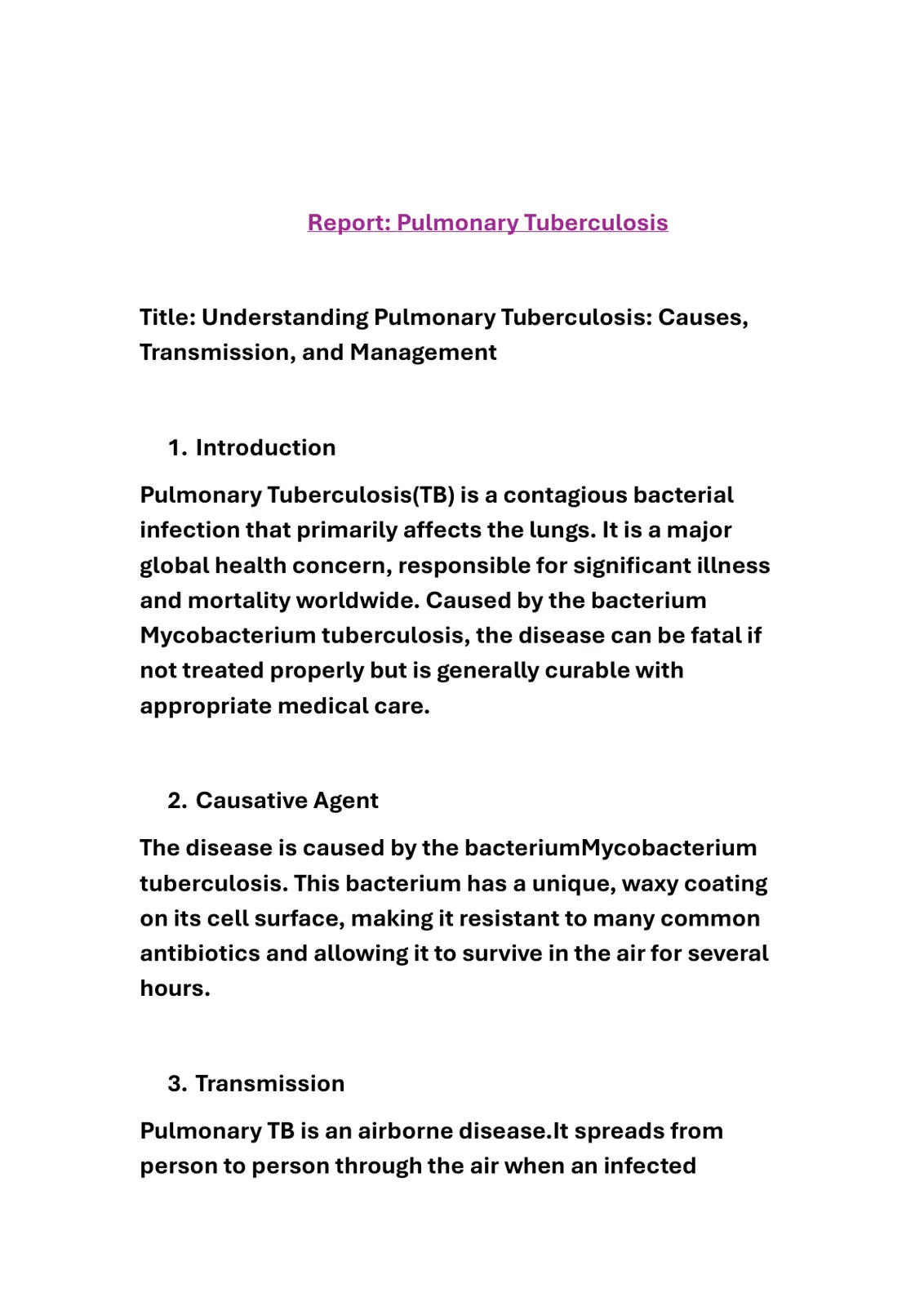 غلاف تقرير Understanding Pulmonary Tuberculosis: Causes, Transmission, and Management